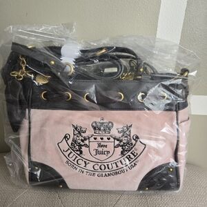 Juicy Couture Pink and Black Shoulder Dusty Blush/Chocolate Brown Bag